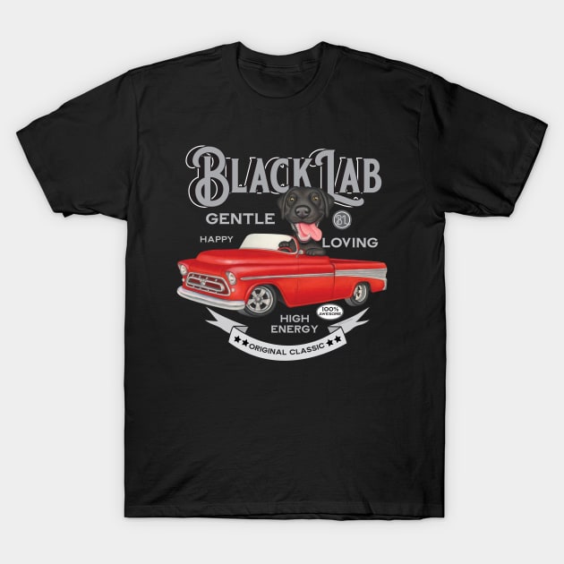 Black Lab in Red Truck T-Shirt by Danny Gordon Art